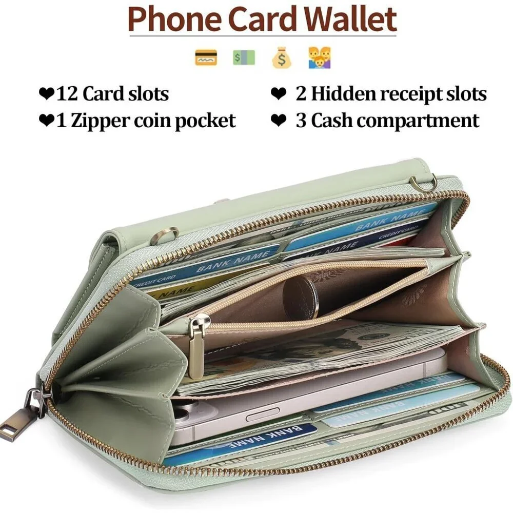 Women Z02 Green Phone Purse Crossbody Bags for Small Travel Wallet Touch Screen